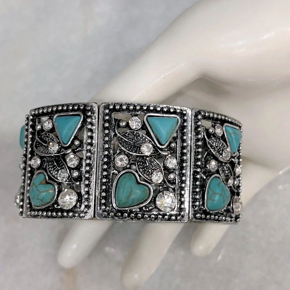 Blue Howlite Austrian Crystal Stretch Bracelet